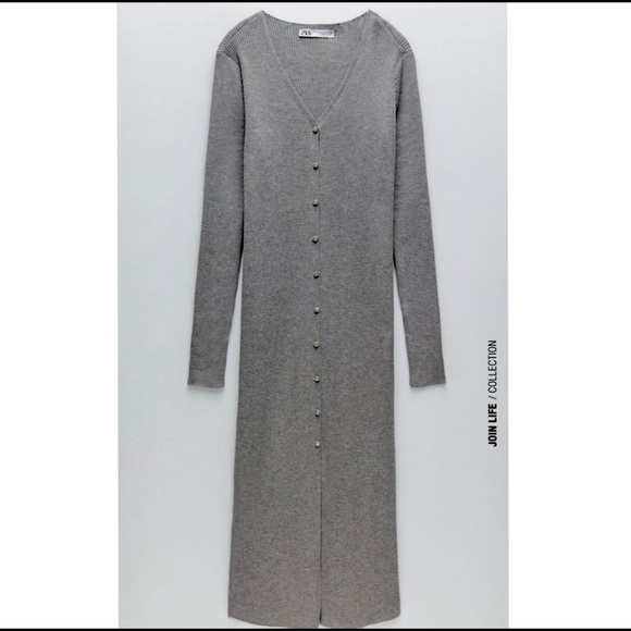 ZARA Long Knit Jacket/Dress with Buttons, Gray, side M, NEW with tag, $55 - Picture 1 of 4
